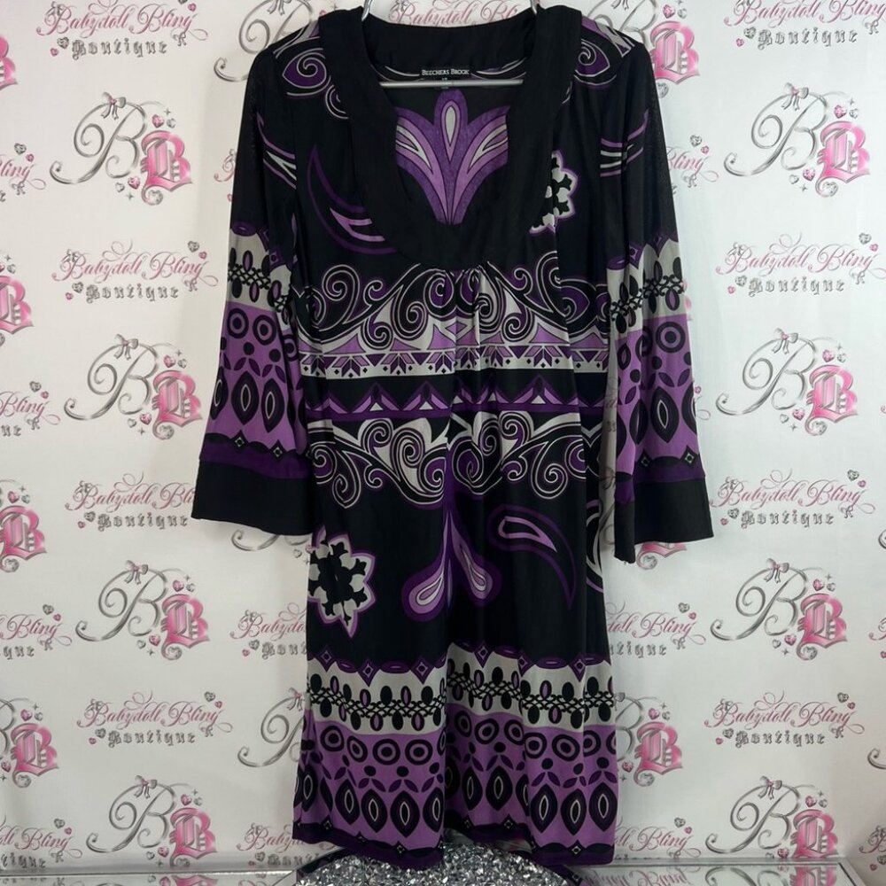 Beechers brook dress swoop neck paisley Elegant Purple grey Black Patterned